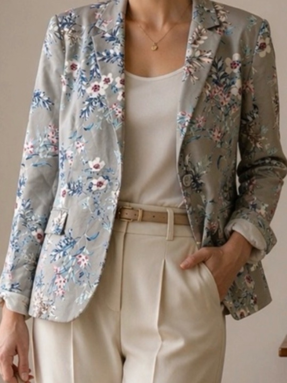 Liz Claiborne Light Gray Floral Blazer Jacket, Size XL